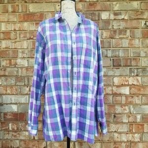 Saratoga Oversized Mens Top in Purple Plaid
